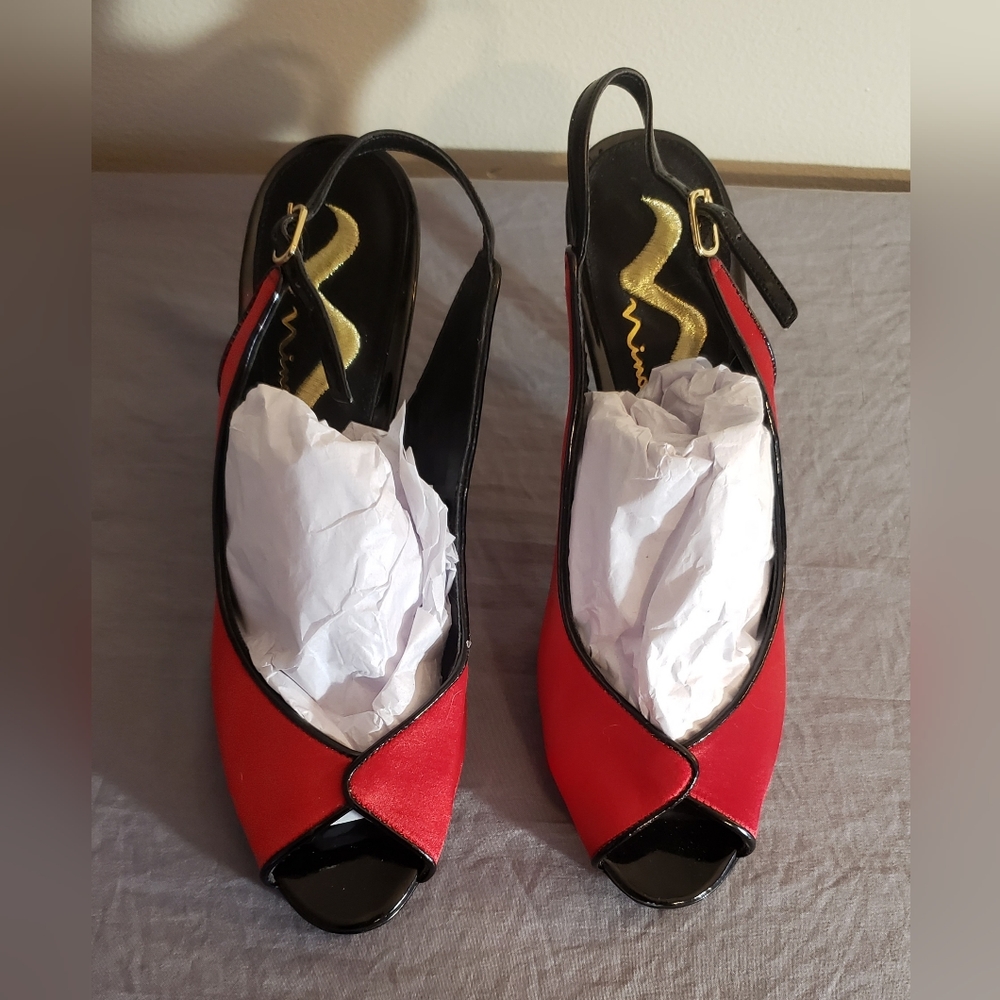 Nina red and black satin heels
